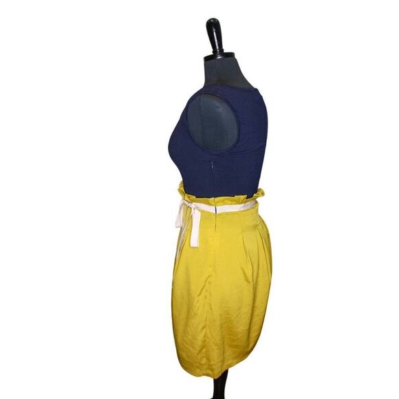 Pink Martini Mini Dress Paperbag Waist Color Block Twee Blue Yellow S - Picture 2 of 5